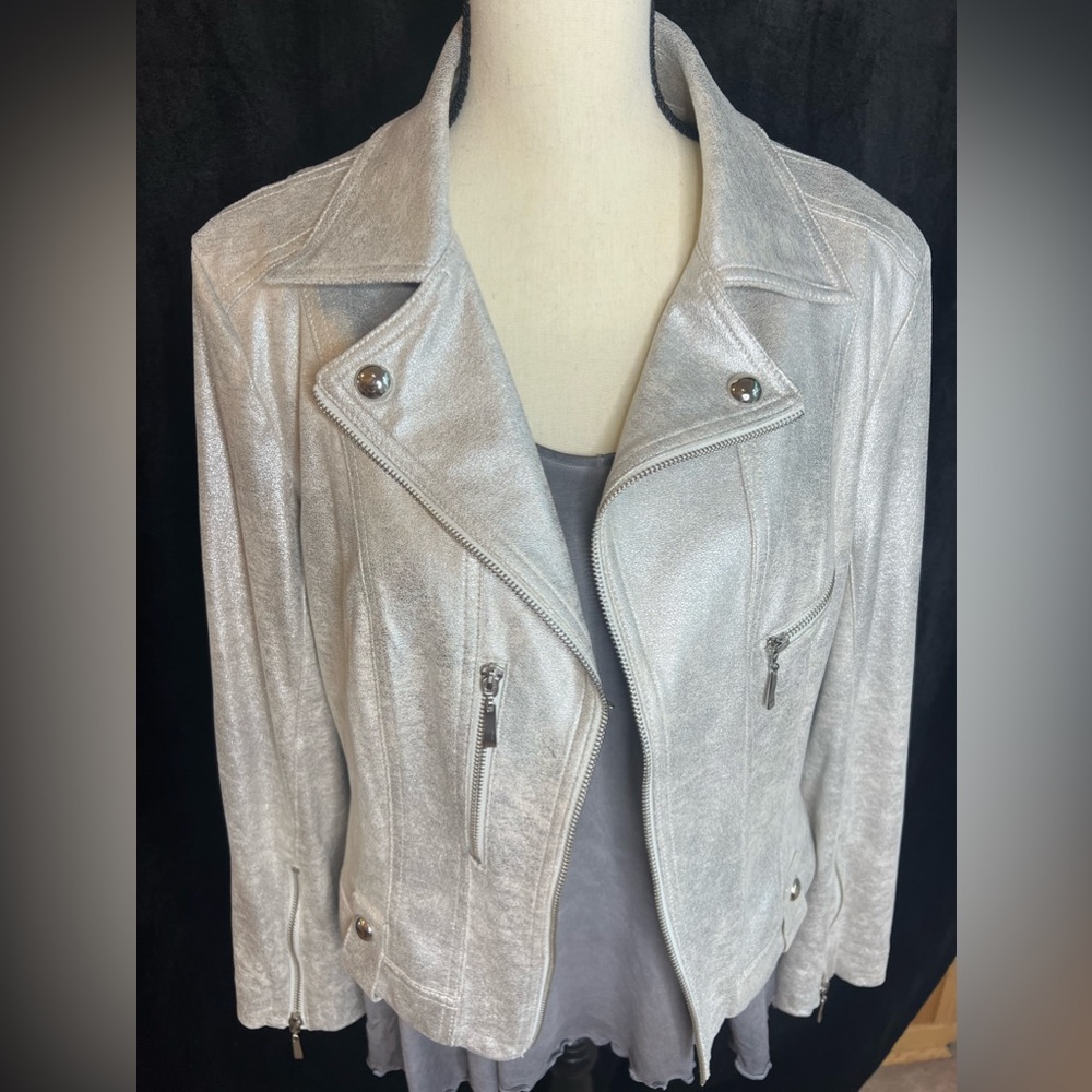 Metallic waist pleather New York style jacket - size 14